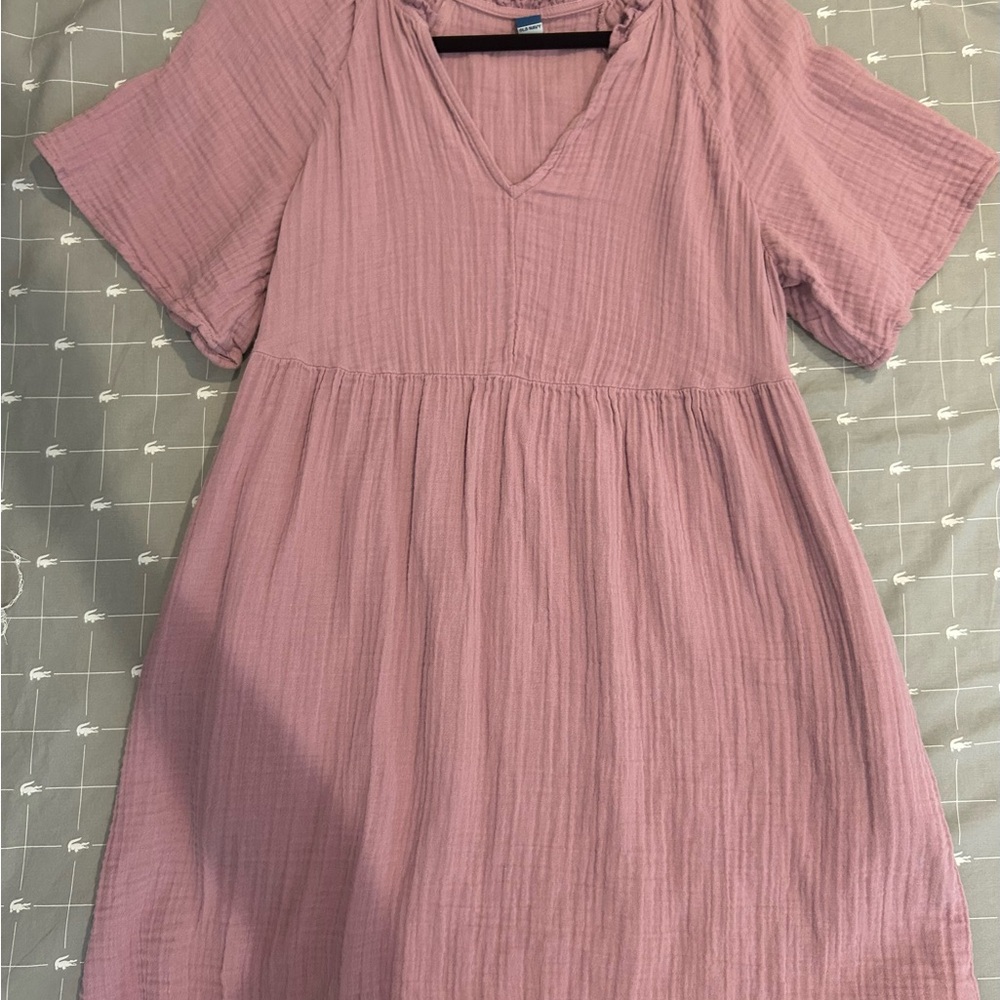Old Navy Dusty Pink V-Neck Ruffle Waist Casual Dress